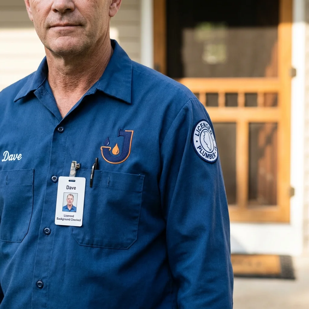 Licensed plumber showing ID badge in Mount Ida, AR