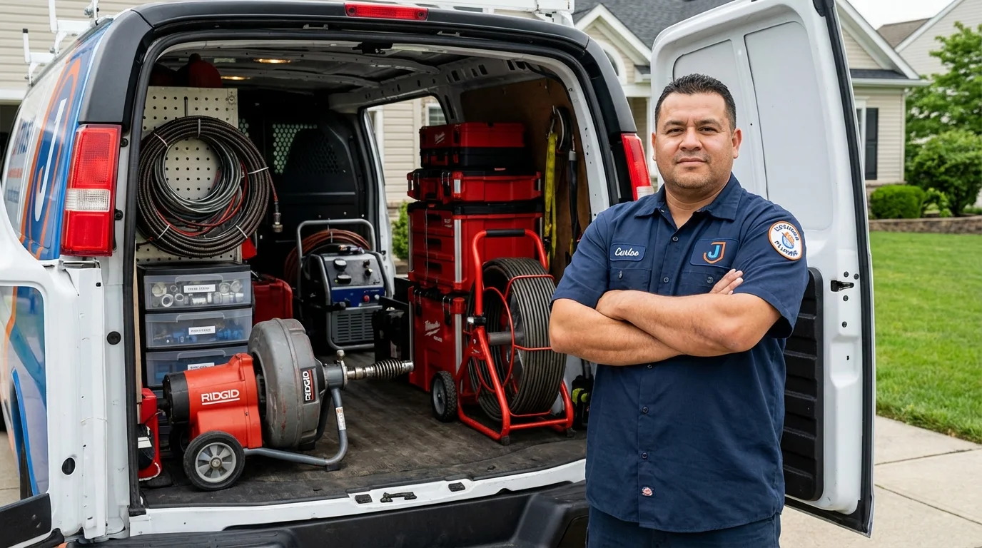 Professional drain cleaning equipment and Johns Plumbing LLC plumber in Mount Ida