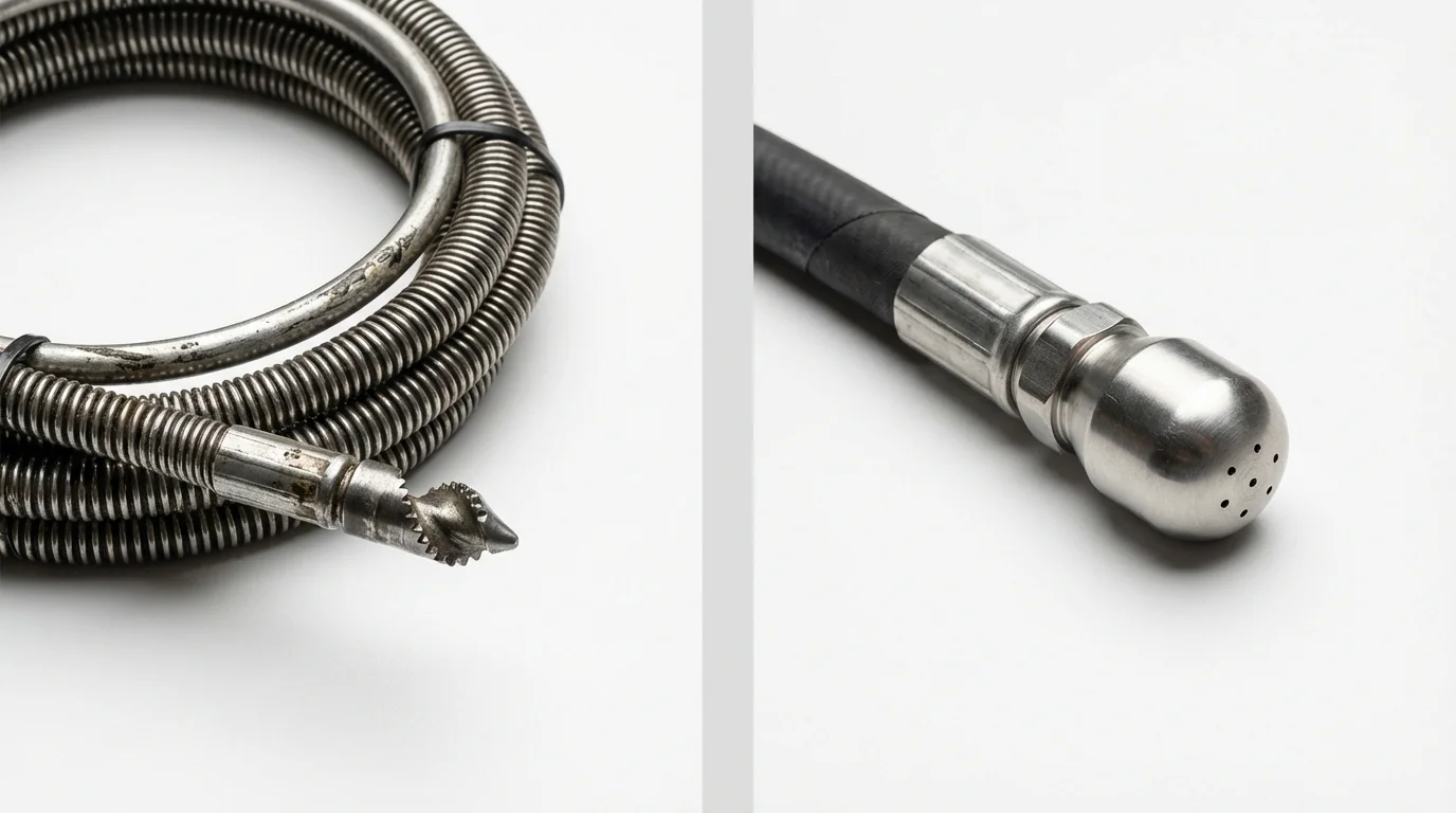 Drain snake cable and hydro jetting nozzle used for drain cleaning in Mount Ida, AR
