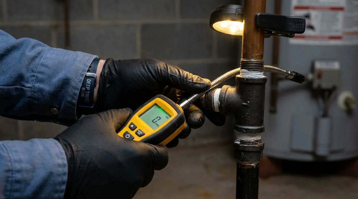Gas leak detection with electronic sniffer by Johns Plumbing LLC in Mount Ida